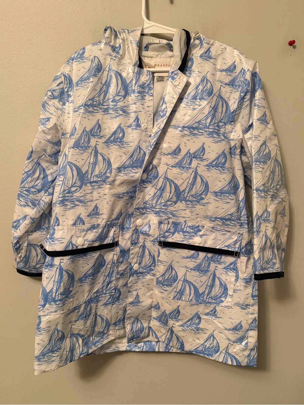 The Beaufort Bonnet Company Blue & White Sailboat Raincoat
